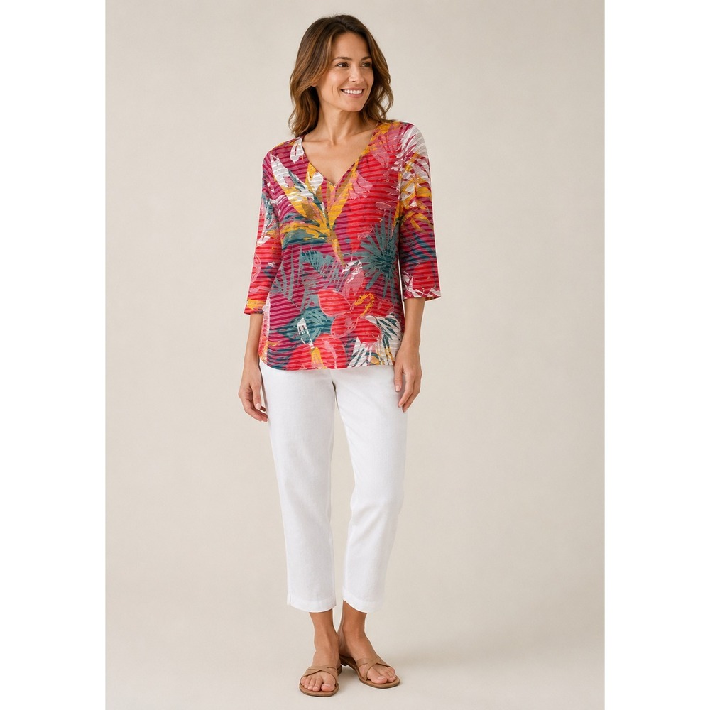 Soft Surroundings Tropical Print Resort Vacation Tunic Top 3/4 Sleeve Sz Medium